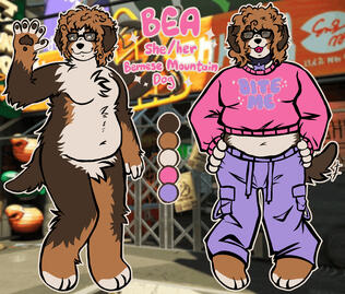 Unique Front + Front (Outfit), Color Palette, Name/Pronouns/Species, Pre-Existing Picture Background - Character Belongs to @astrasaur_