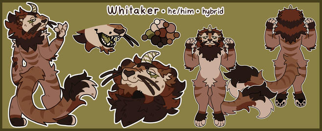 Flat Front + Mirrored Back, Unique Headshot, Maw Closeup, Extra Full, Color Palette, Name/Pronouns/Species, Single Color Background - Character Belongs to @guacamole_juicebox